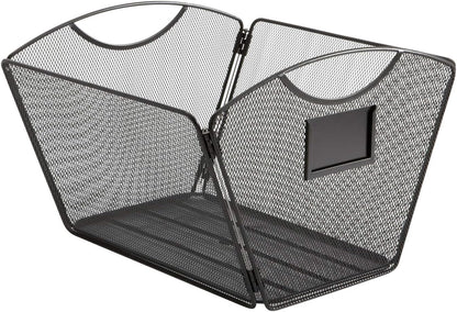 Safco Onyx Mesh Letter-Size Desktop Tub Filer, Durable Steel Mesh Construction, Collapsible For Compact Storage, Integrated Handles, Silver