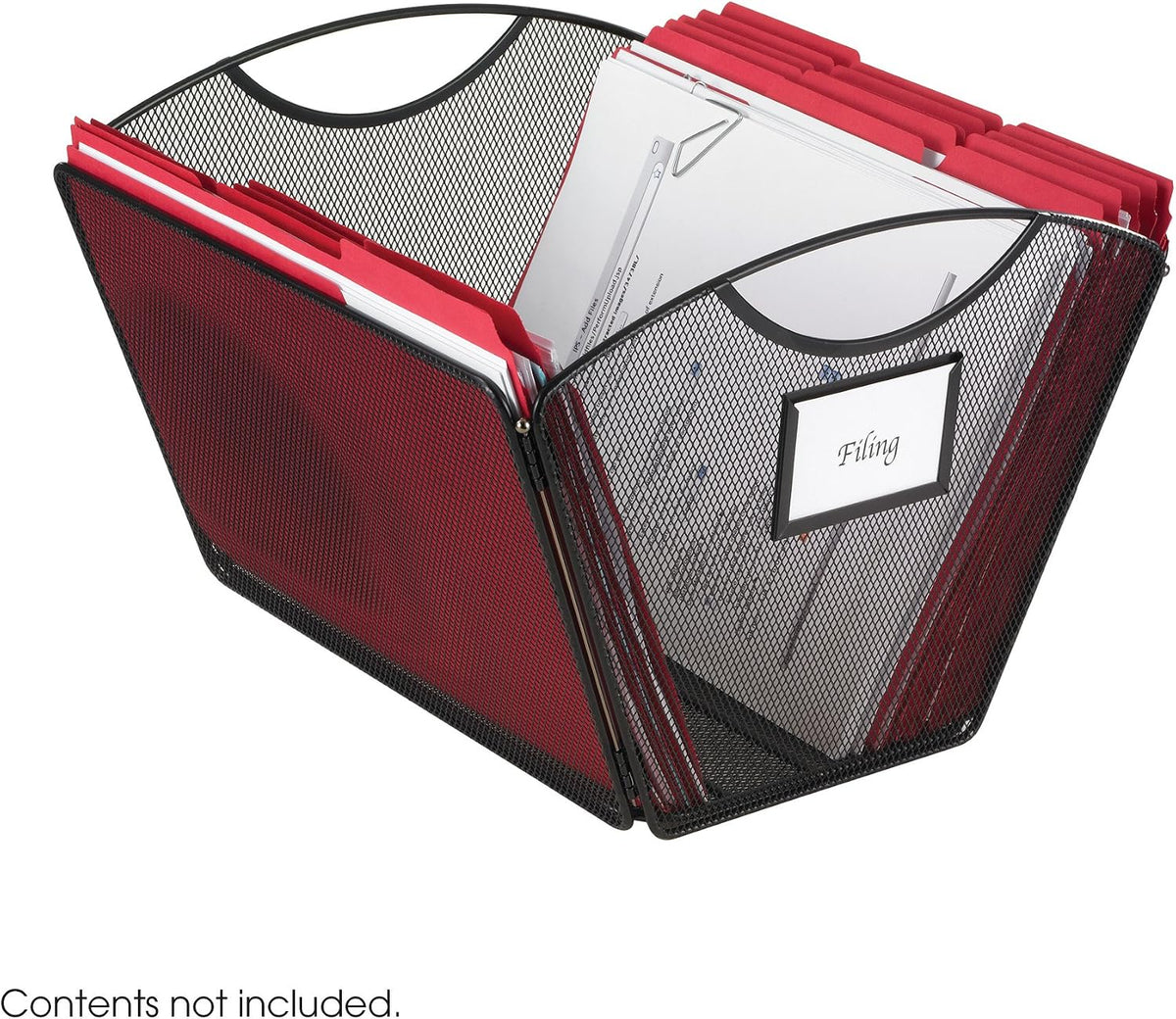 Safco Onyx Mesh Letter-Size Desktop Tub Filer, Durable Steel Mesh Construction, Collapsible For Compact Storage, Integrated Handles, Silver