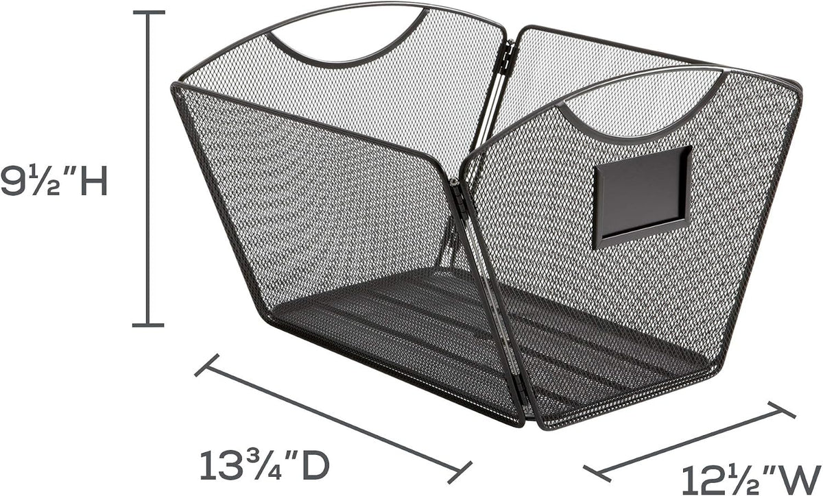 Safco Onyx Mesh Letter-Size Desktop Tub Filer, Durable Steel Mesh Construction, Collapsible For Compact Storage, Integrated Handles, Silver