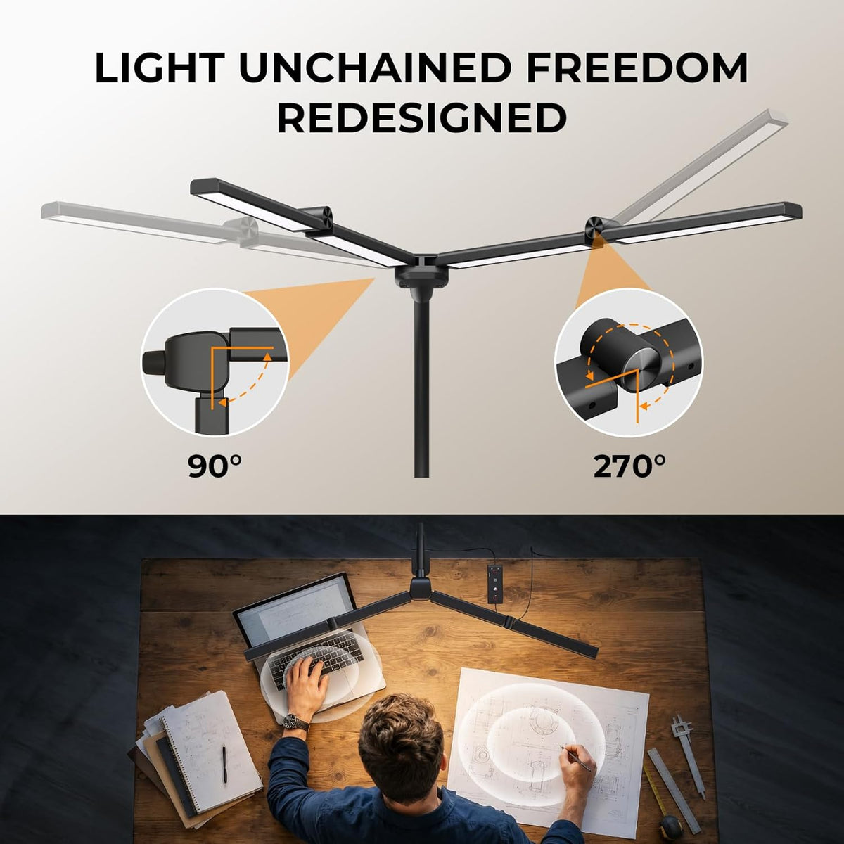 LED Desk Lamps for Home Office, Adjustable Swing Arm Desk Lamp with Clamp