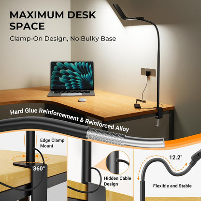 LED Desk Lamps for Home Office, Adjustable Swing Arm Desk Lamp with Clamp