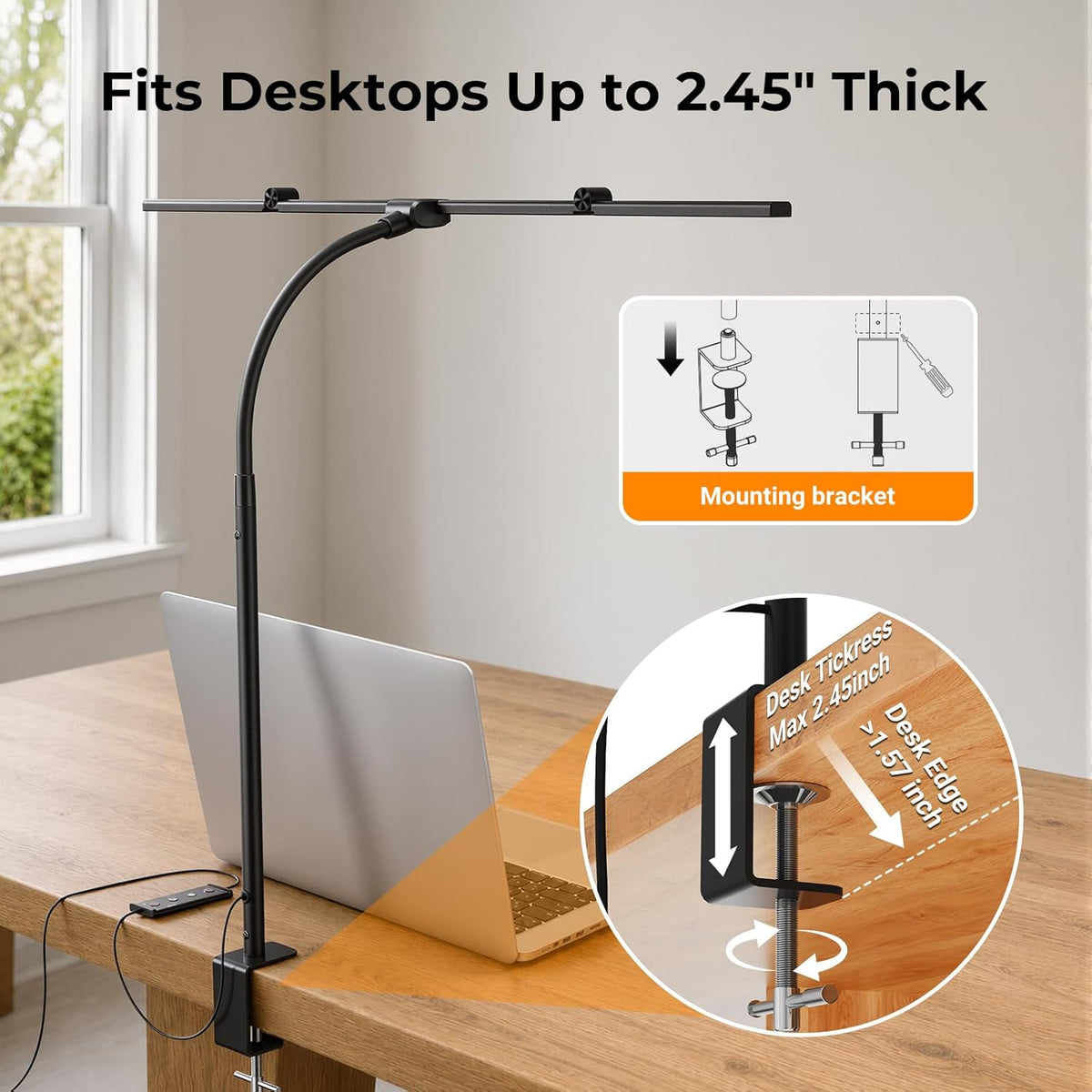 LED Desk Lamps for Home Office, Adjustable Swing Arm Desk Lamp with Clamp