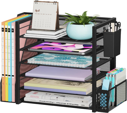 Desk File Organizer, 6-Tier Paper Organizer for Desk, Black