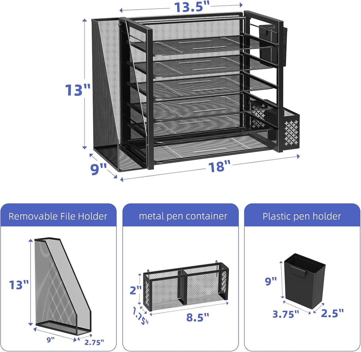 Desk File Organizer, 6-Tier Paper Organizer for Desk, Black