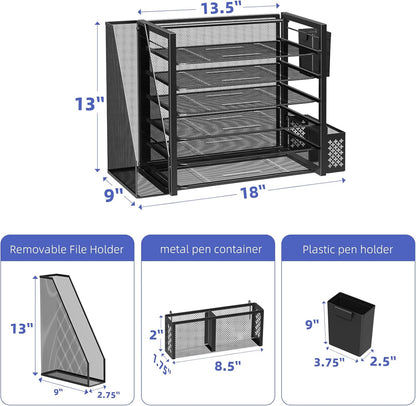 Desk File Organizer, 6-Tier Paper Organizer for Desk, Black