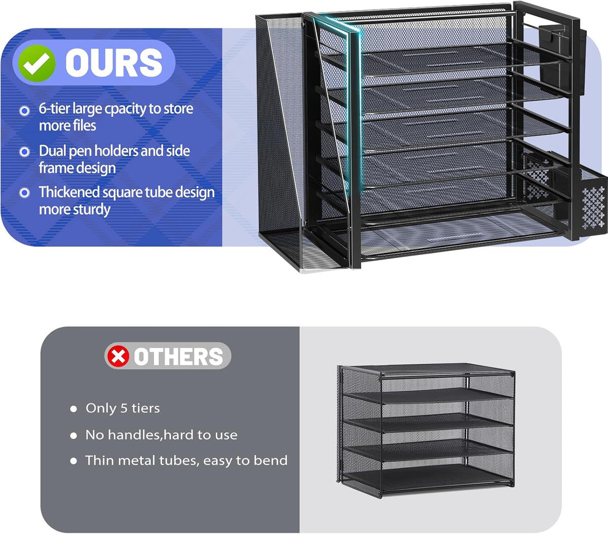 Desk File Organizer, 6-Tier Paper Organizer for Desk, Black