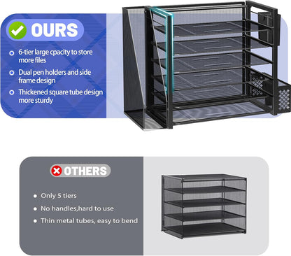 Desk File Organizer, 6-Tier Paper Organizer for Desk, Black