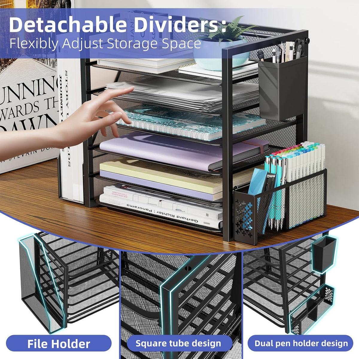 Desk File Organizer, 6-Tier Paper Organizer for Desk, Black