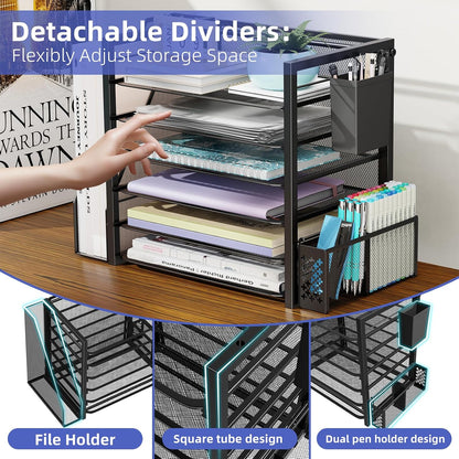 Desk File Organizer, 6-Tier Paper Organizer for Desk, Black