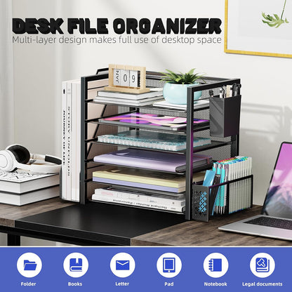 Desk File Organizer, 6-Tier Paper Organizer for Desk, Black