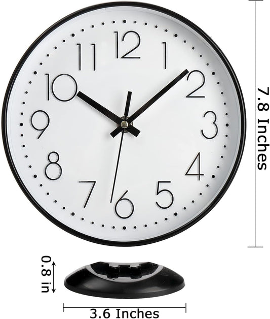 2 Pack Table Clock on Stand, 8 Inch Vintage Silent Non-Ticking Wall Clock Decorative Battery Operated Quartz Analog Clocks for Desk, Table, Office, Study, Kitchen, Living Room, Bedroom, School