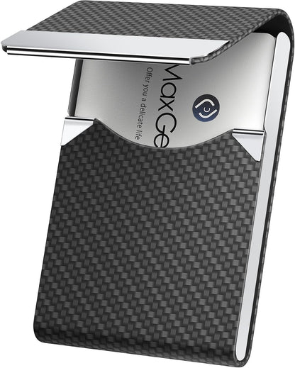 Business Card Holder, PU Leather Business Card Case, Black Carbon