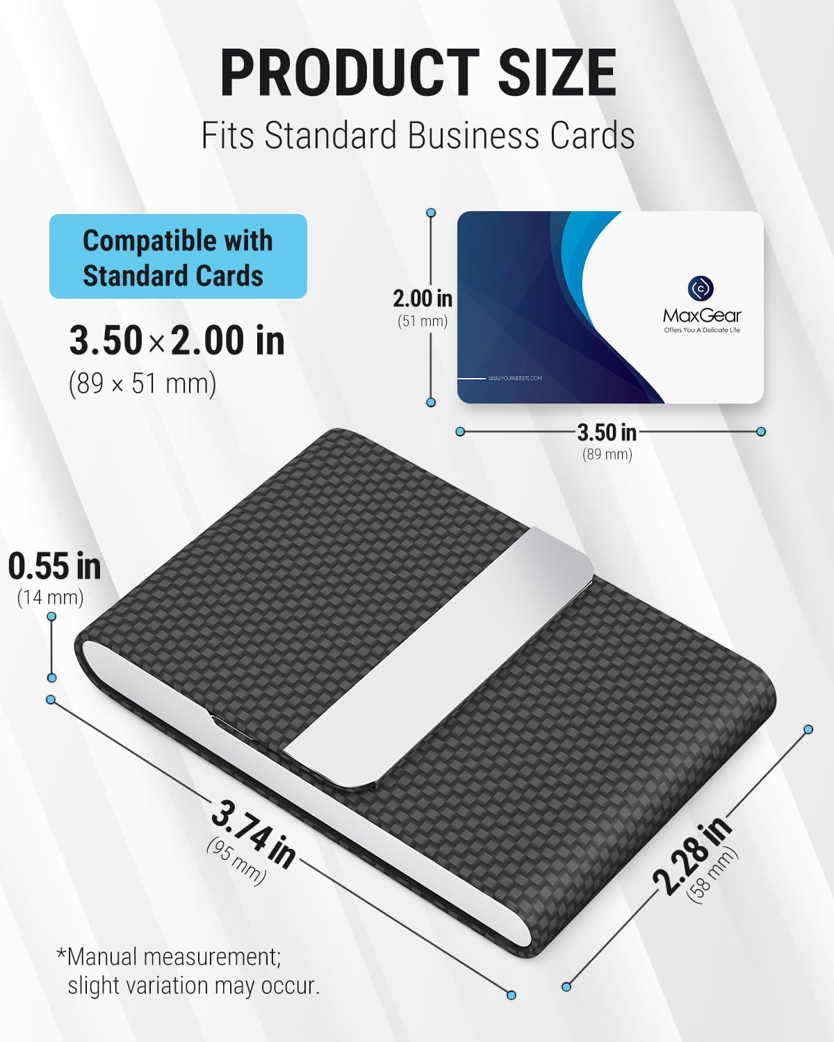 Business Card Holder, PU Leather Business Card Case, Black Carbon