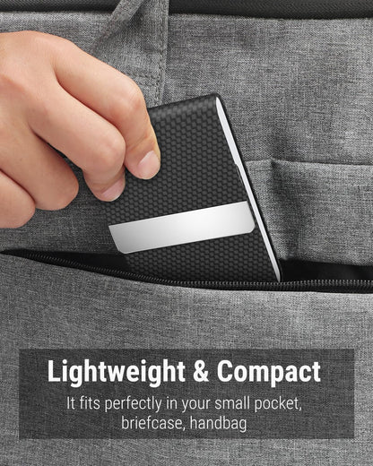 Business Card Holder, PU Leather Business Card Case, Black Carbon