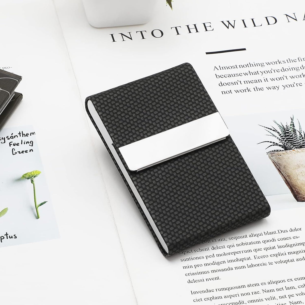 Business Card Holder, PU Leather Business Card Case, Black Carbon