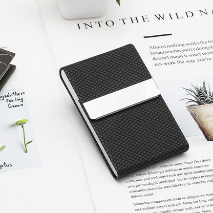 Business Card Holder, PU Leather Business Card Case, Black Carbon