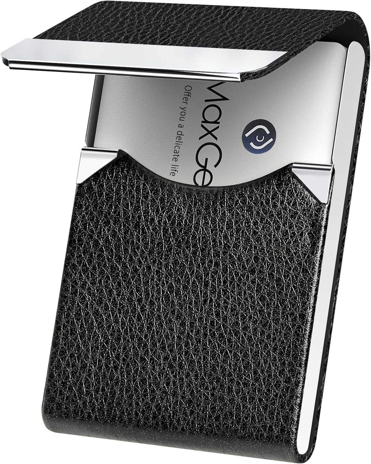 Business Card Holder, PU Leather Business Card Case, Black Carbon
