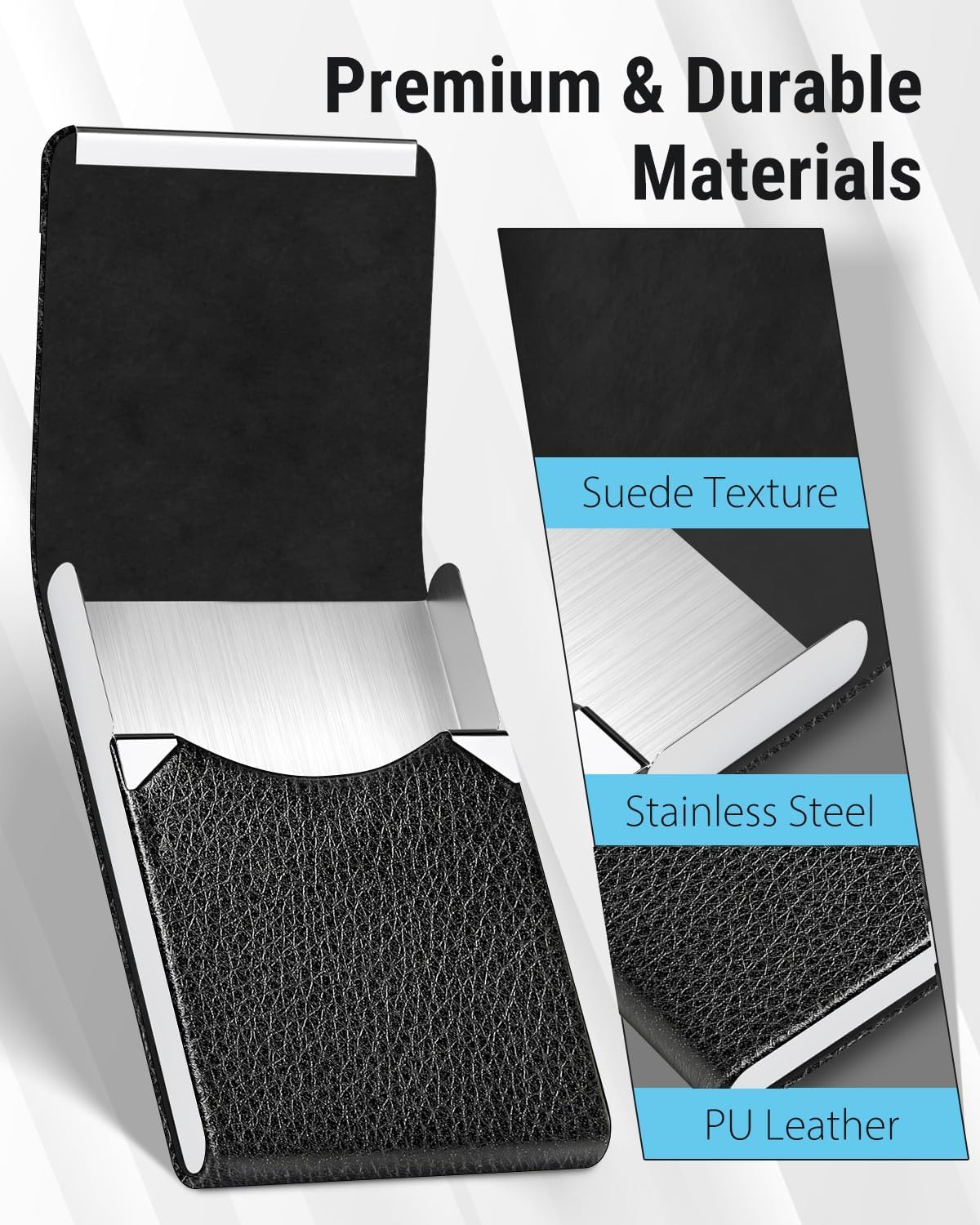 Business Card Holder, PU Leather Business Card Case, Black Carbon