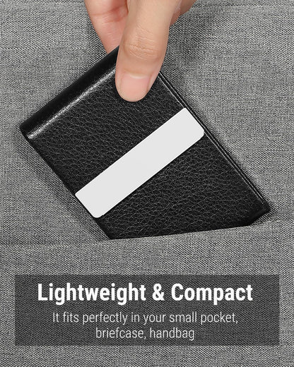 Business Card Holder, PU Leather Business Card Case, Black Carbon