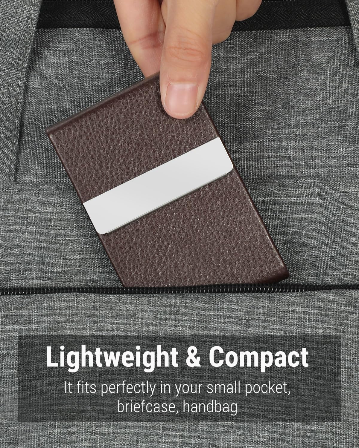 Business Card Holder, PU Leather Business Card Case, Black Carbon