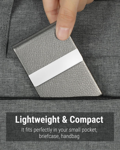 Business Card Holder, PU Leather Business Card Case, Black Carbon