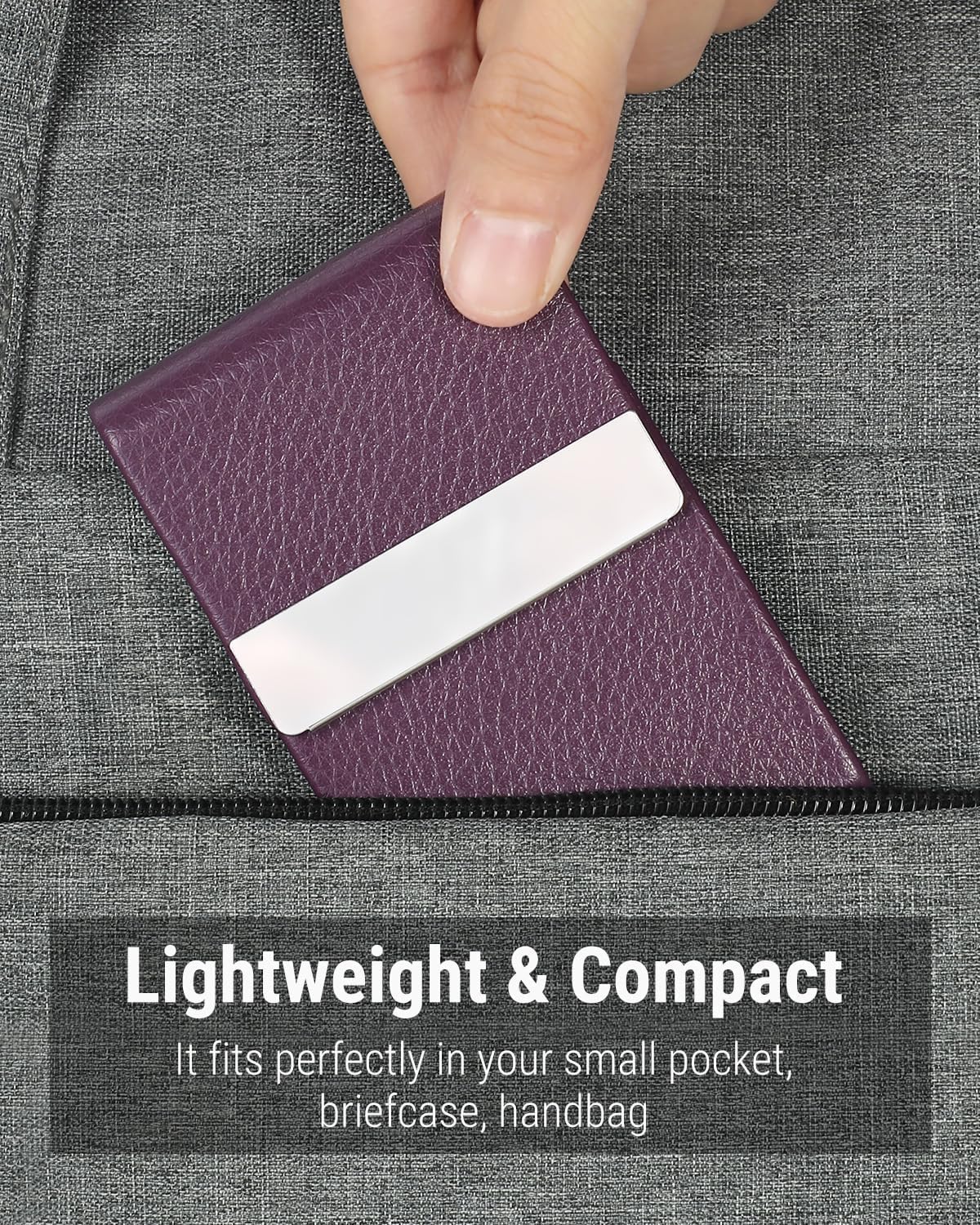 Business Card Holder, PU Leather Business Card Case, Black Carbon