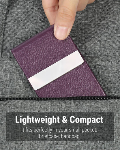 Business Card Holder, PU Leather Business Card Case, Black Carbon