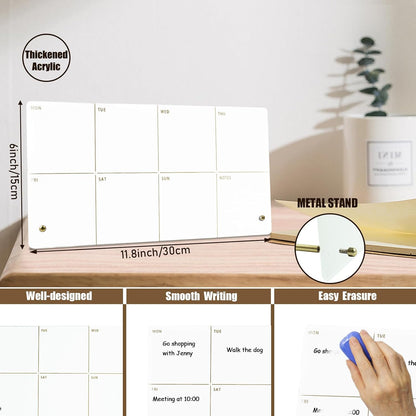 Weekly Planner Dry Erase Board for Desk,Acrylic Desktop Weekly Planner Whiteboard with Stand,12"X6"-Small, Dry Erase Weekly to Do List White Board for Home Office School-ZMZL-W-1530