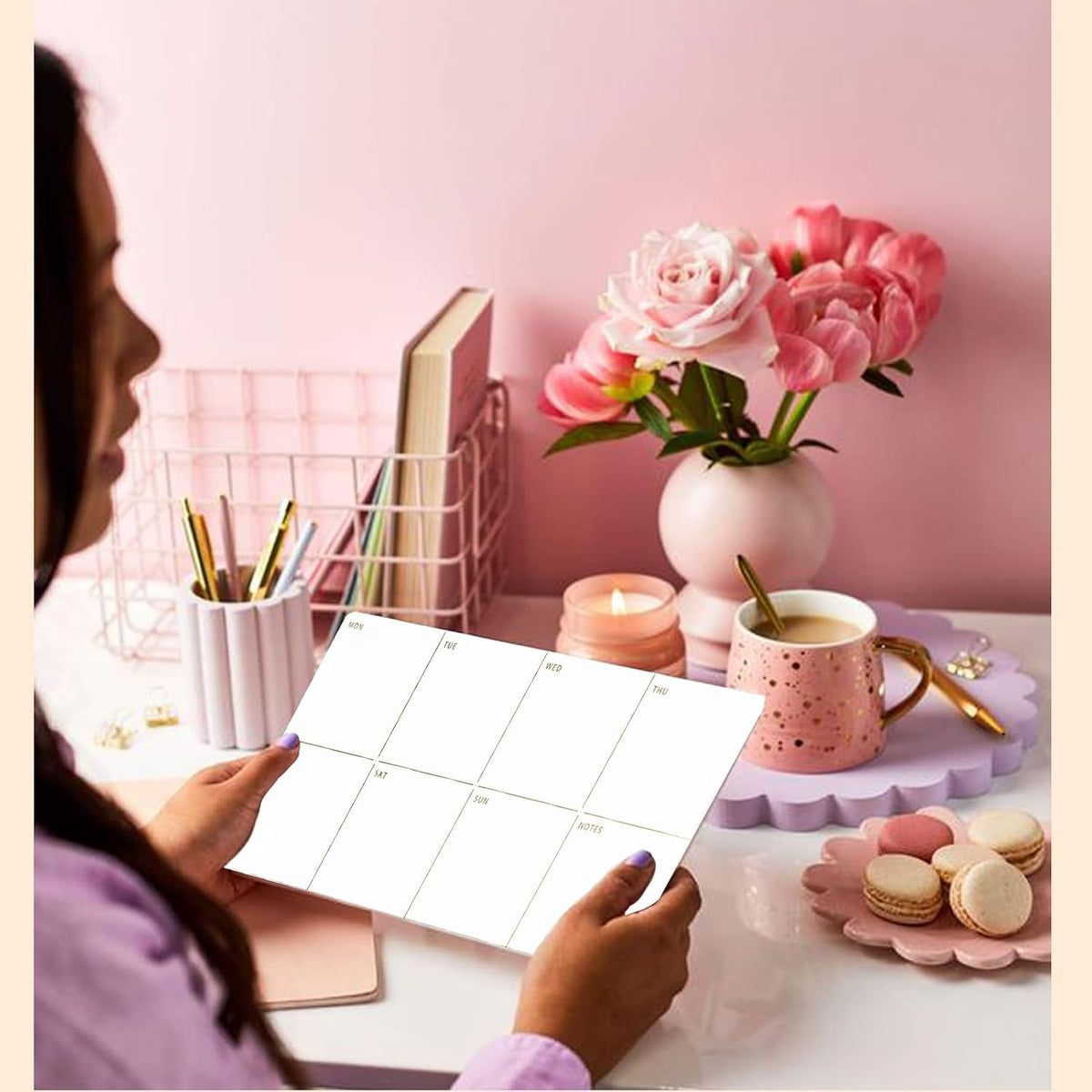 Weekly Planner Dry Erase Board for Desk,Acrylic Desktop Weekly Planner Whiteboard with Stand,12"X6"-Small, Dry Erase Weekly to Do List White Board for Home Office School-ZMZL-W-1530