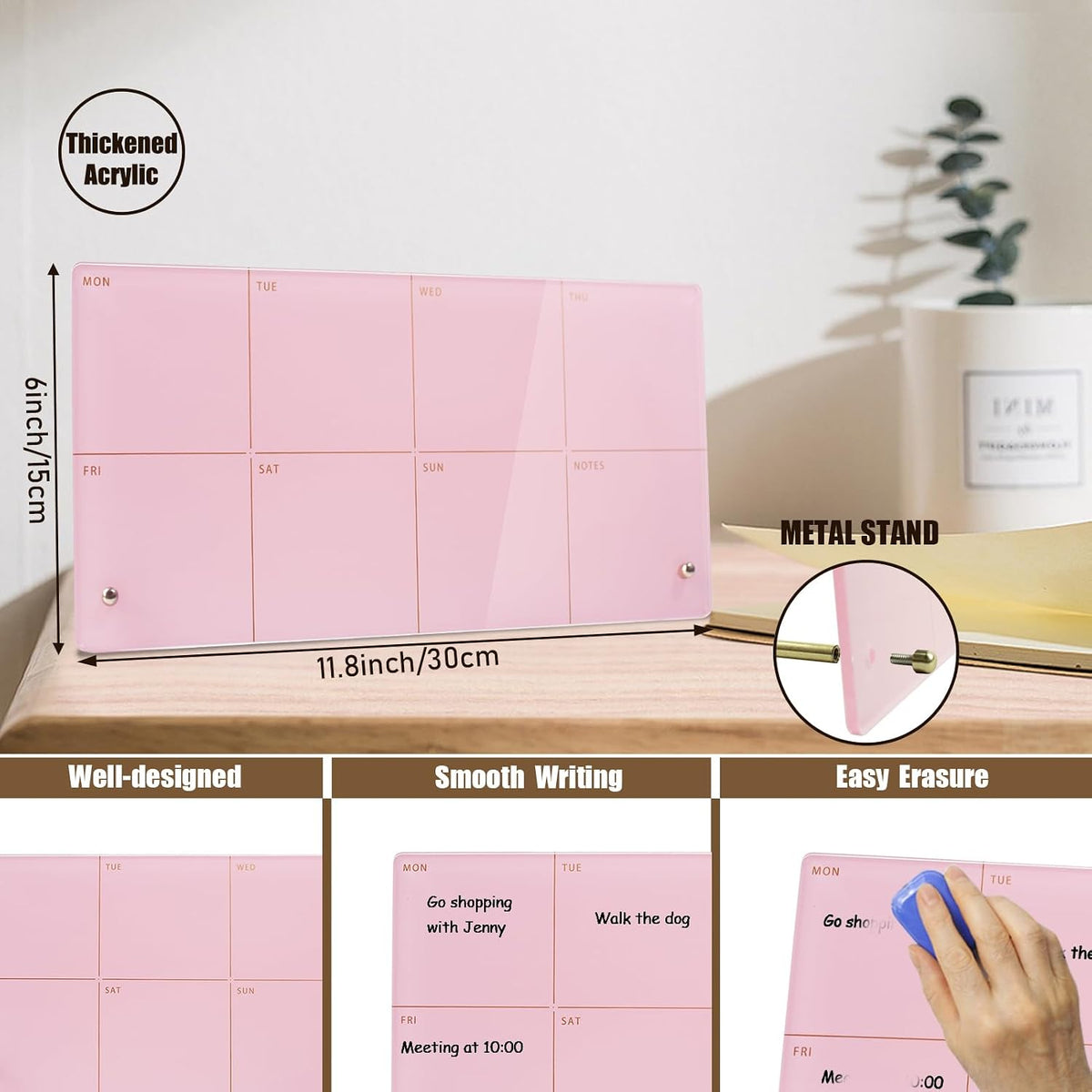 Weekly Planner Dry Erase Board for Desk,Acrylic Desktop Weekly Planner Whiteboard with Stand,12"X6"-Small, Dry Erase Weekly to Do List White Board for Home Office School-ZMZL-W-1530