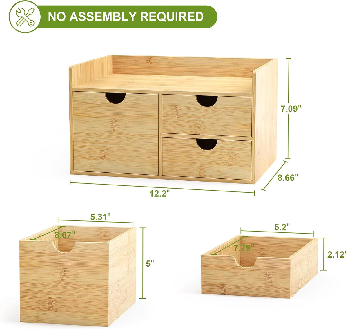 Bamboo Desk Organizer with Drawers, Desktop Storage for Office Supplies