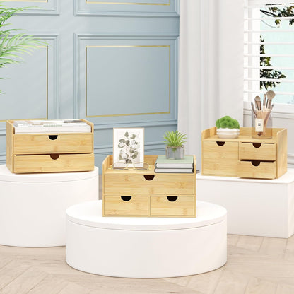 Bamboo Desk Organizer with Drawers, Desktop Storage for Office Supplies