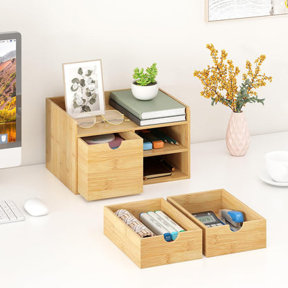 Bamboo Desk Organizer with Drawers, Desktop Storage for Office Supplies