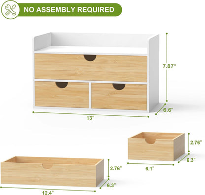 Bamboo Desk Organizer with Drawers, Desktop Storage for Office Supplies