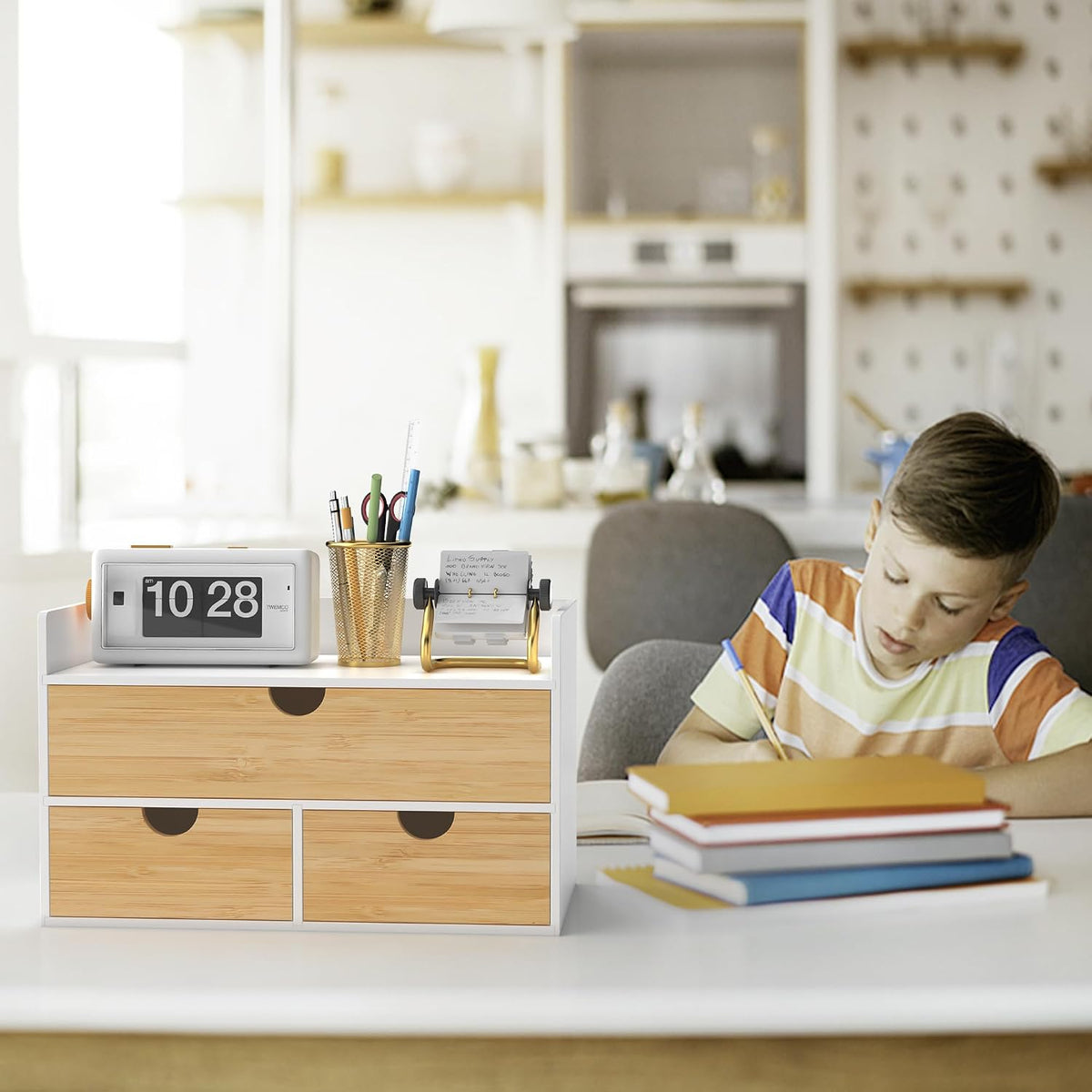 Bamboo Desk Organizer with Drawers, Desktop Storage for Office Supplies