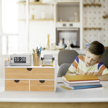 Bamboo Desk Organizer with Drawers, Desktop Storage for Office Supplies