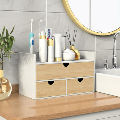 Bamboo Desk Organizer with Drawers, Desktop Storage for Office Supplies