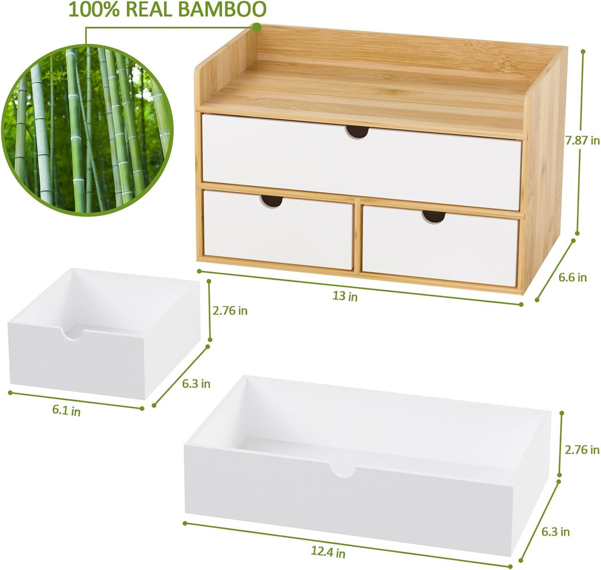 Bamboo Desk Organizer with Drawers, Desktop Storage for Office Supplies