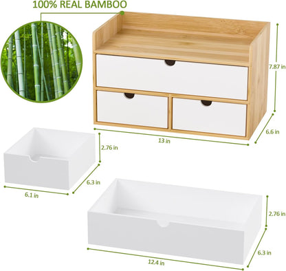 Bamboo Desk Organizer with Drawers, Desktop Storage for Office Supplies
