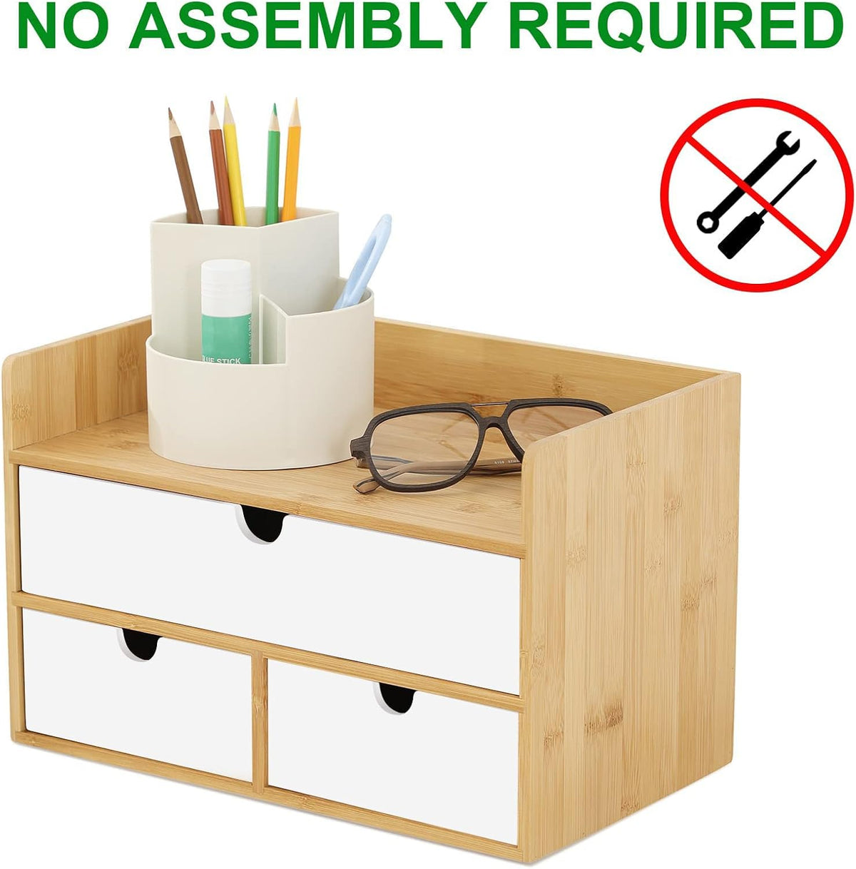 Bamboo Desk Organizer with Drawers, Desktop Storage for Office Supplies