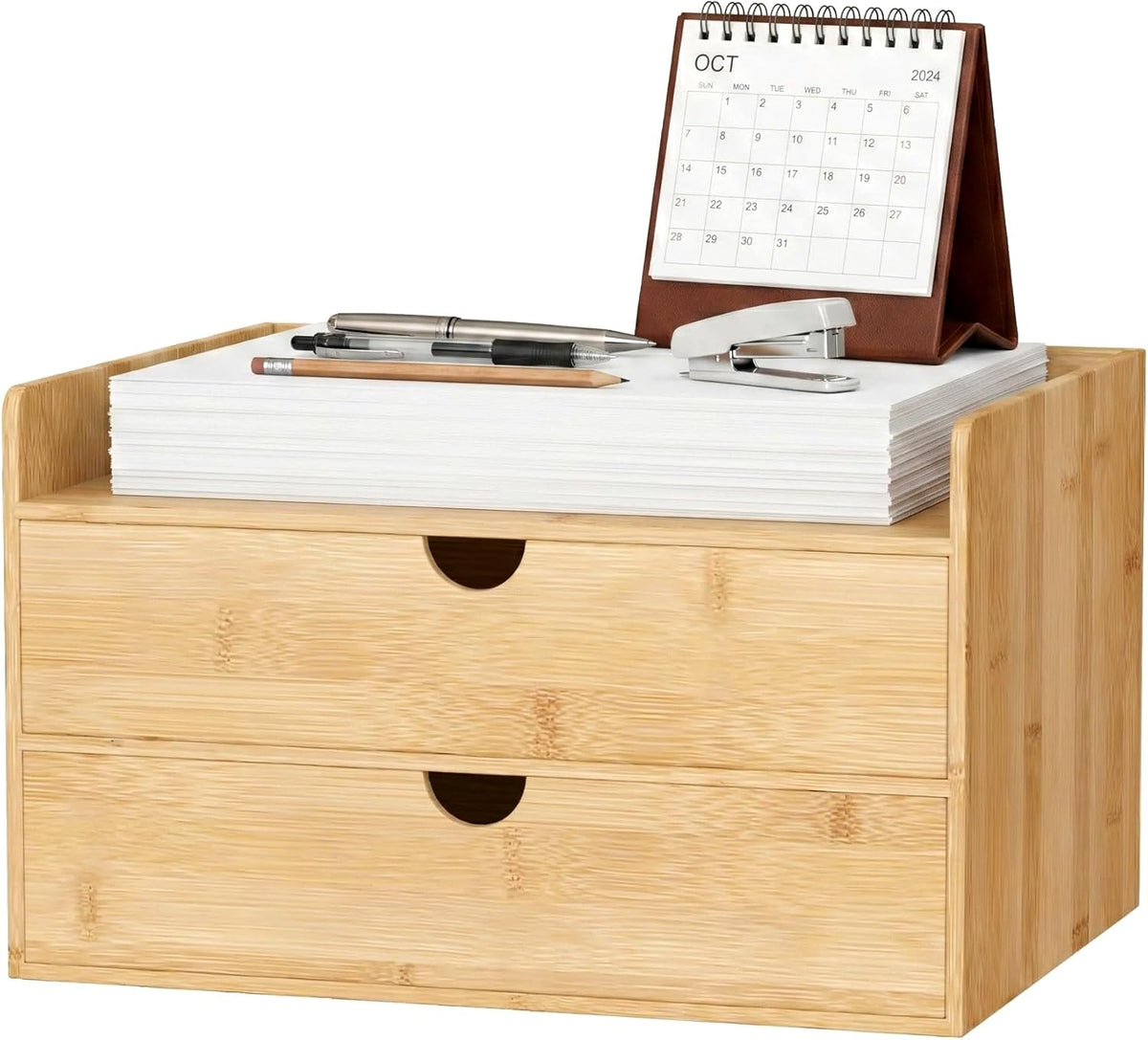 Bamboo Desk Organizer with Drawers, Desktop Storage for Office Supplies