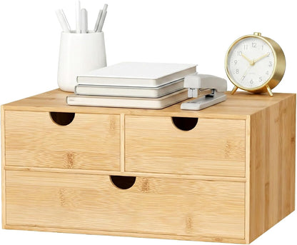 Bamboo Desk Organizer with Drawers, Desktop Storage for Office Supplies