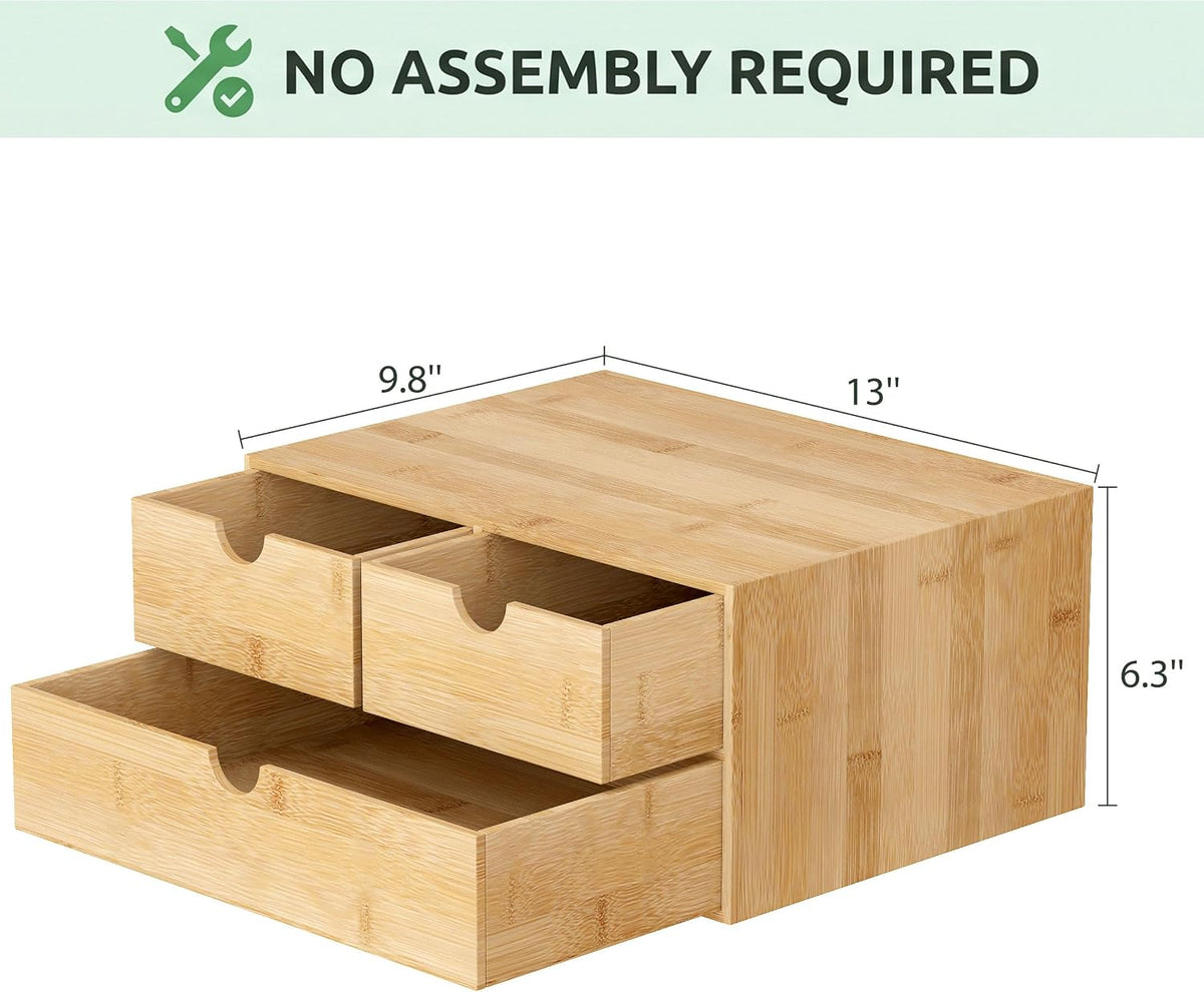 Bamboo Desk Organizer with Drawers, Desktop Storage for Office Supplies