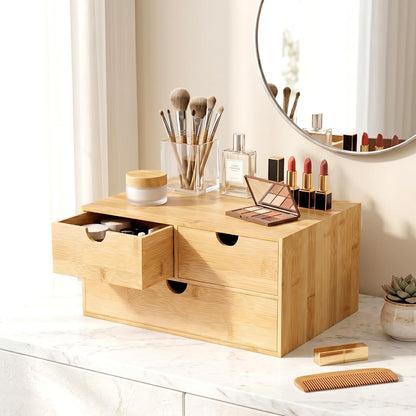Bamboo Desk Organizer with Drawers, Desktop Storage for Office Supplies
