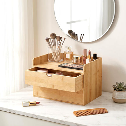 Bamboo Desk Organizer with Drawers, Desktop Storage for Office Supplies