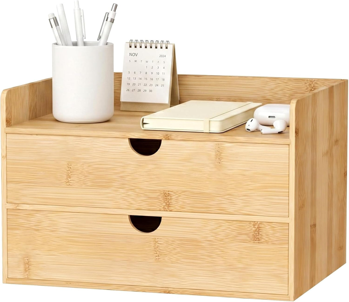 Bamboo Desk Organizer with Drawers, Desktop Storage for Office Supplies