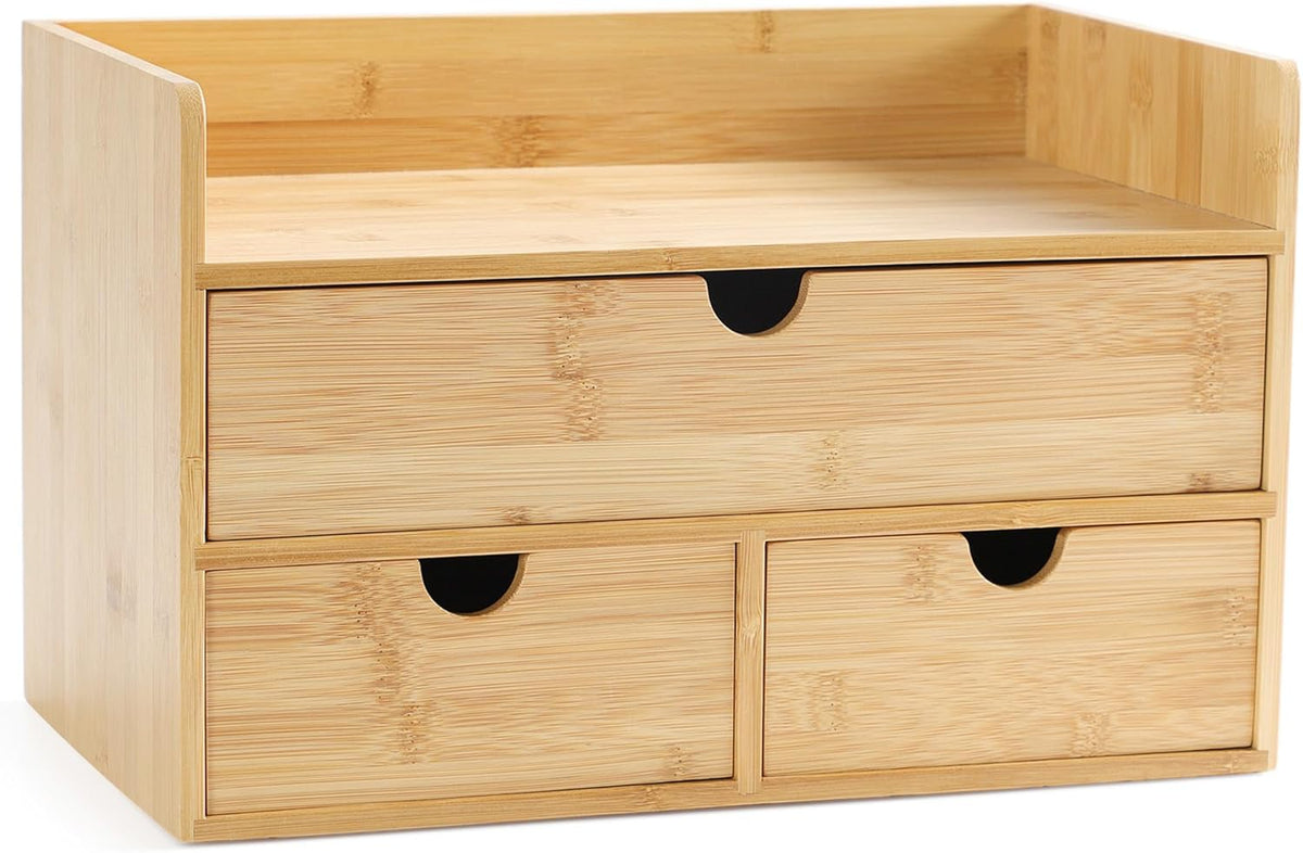 Bamboo Desk Organizer with Drawers, Desktop Storage for Office Supplies