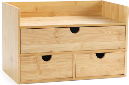 Bamboo Desk Organizer with Drawers, Desktop Storage for Office Supplies