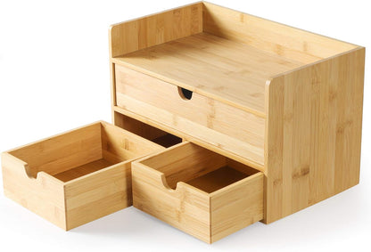 Bamboo Desk Organizer with Drawers, Desktop Storage for Office Supplies