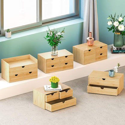 Bamboo Desk Organizer with Drawers, Desktop Storage for Office Supplies